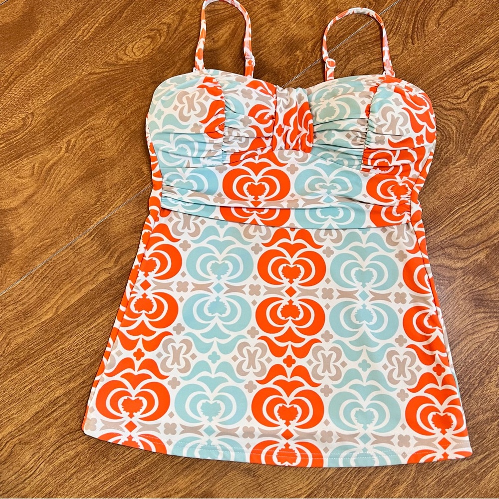 DownEast Basic Women’s Swim Deep Sea Tank Orange Bikini Top size S
